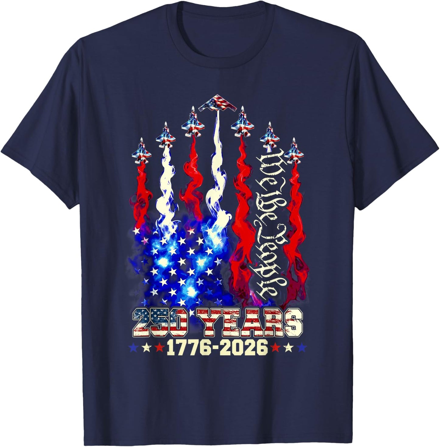 250 Years Anniversary USA Fighter Jet 4th of July Patriotic T-Shirt - T-Shirt | Navy