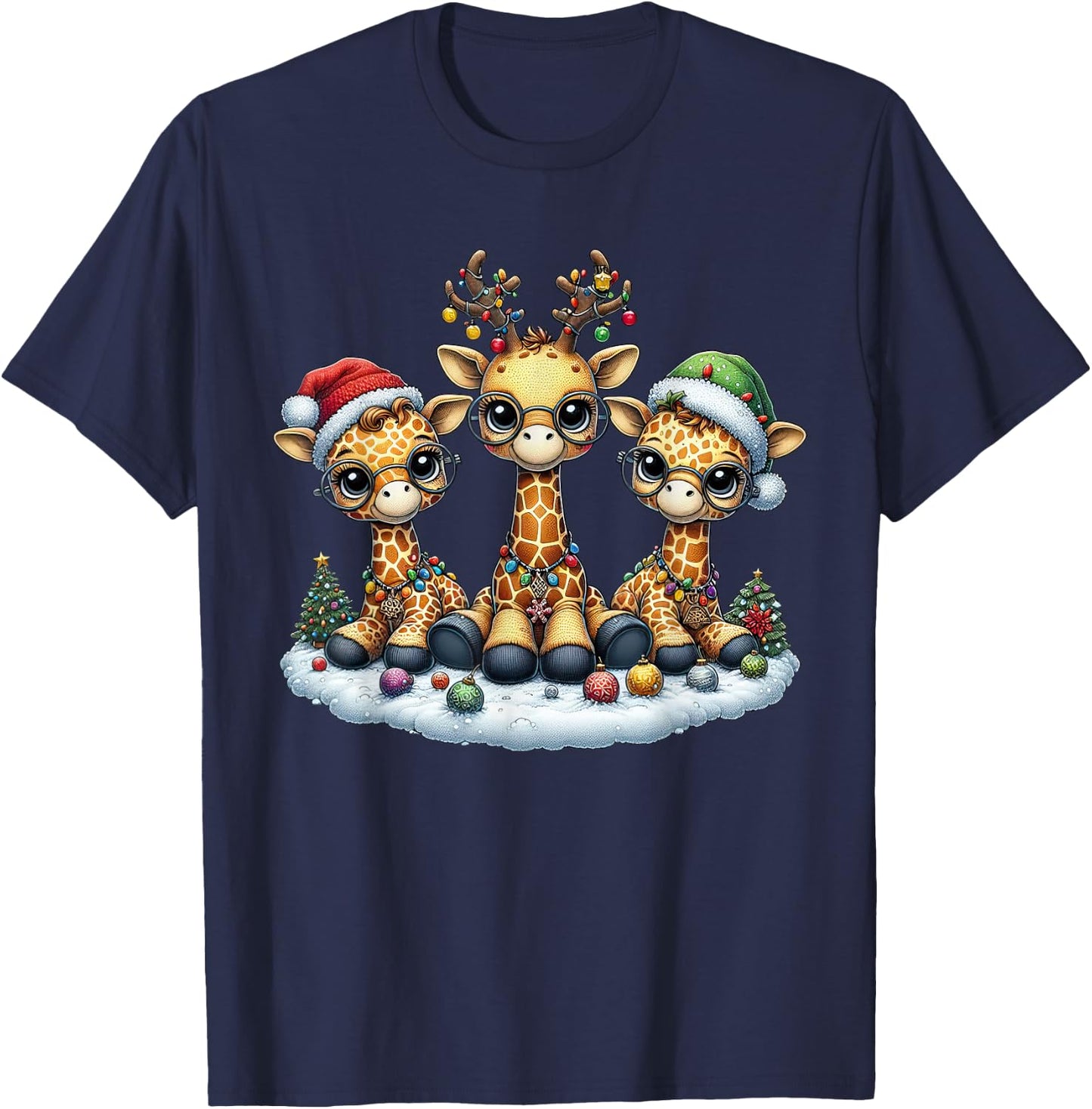 Cute Santa Reindeer Elf Giraffe Christmas Kids T-Shirt - T-Shirt | Navy