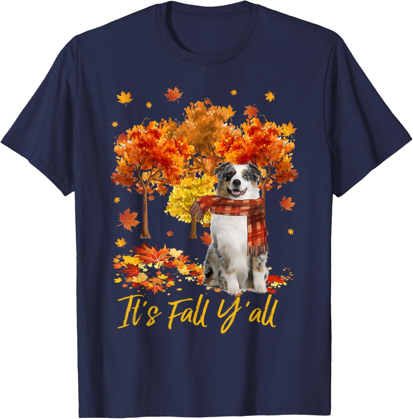 It's Fall Y'all Aussie Dog Tree Pumpkin Fall Autumn Men Women T-Shirt - T-Shirt | Navy