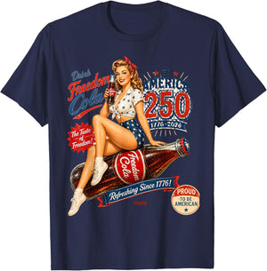 America 250 Freedom cola pin-up Girl - Proud to be American T-Shirt - T-Shirt | Navy