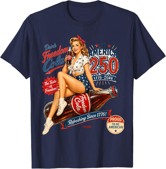America 250 Freedom cola pin-up Girl - Proud to be American T-Shirt - T-Shirt | Navy