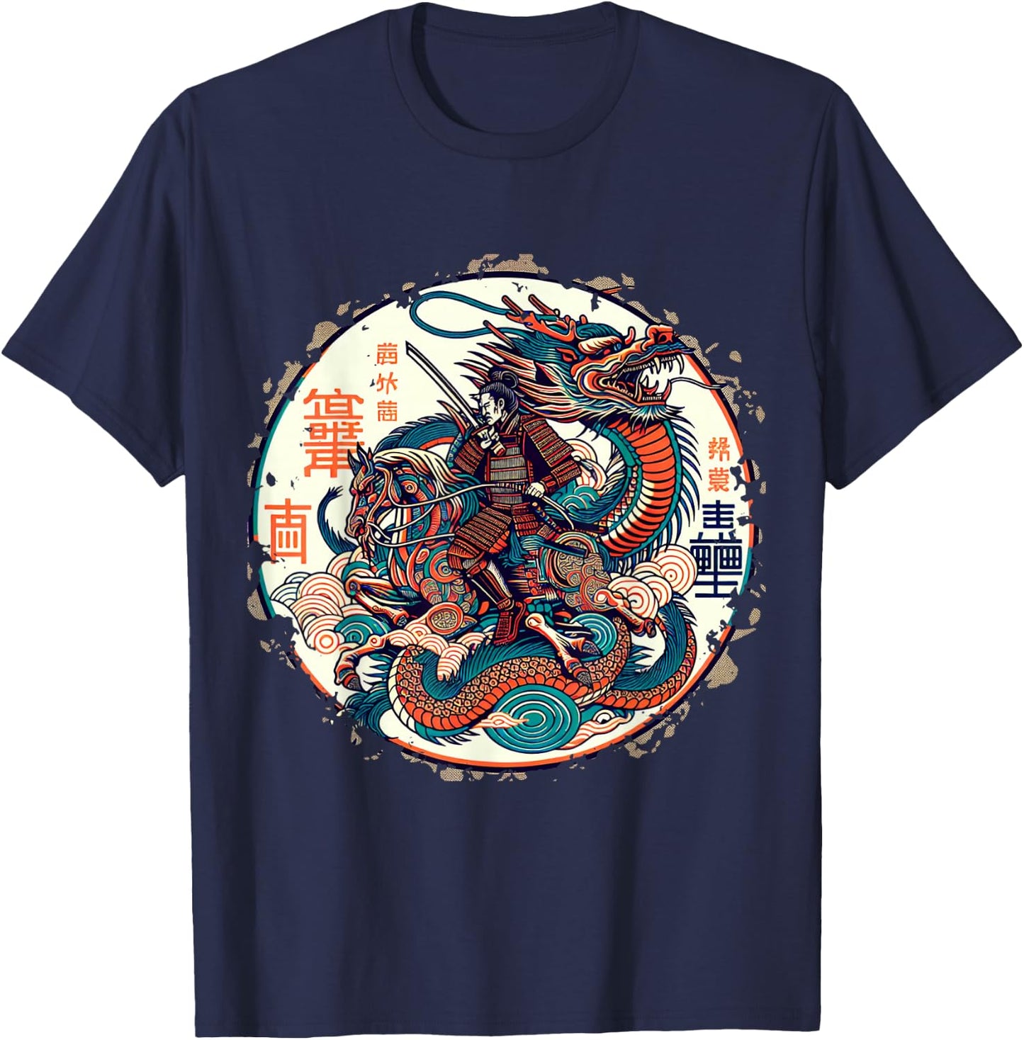Folklore Dragon Samurai Japanese Anime , black T-Shirt - T-Shirt | Navy