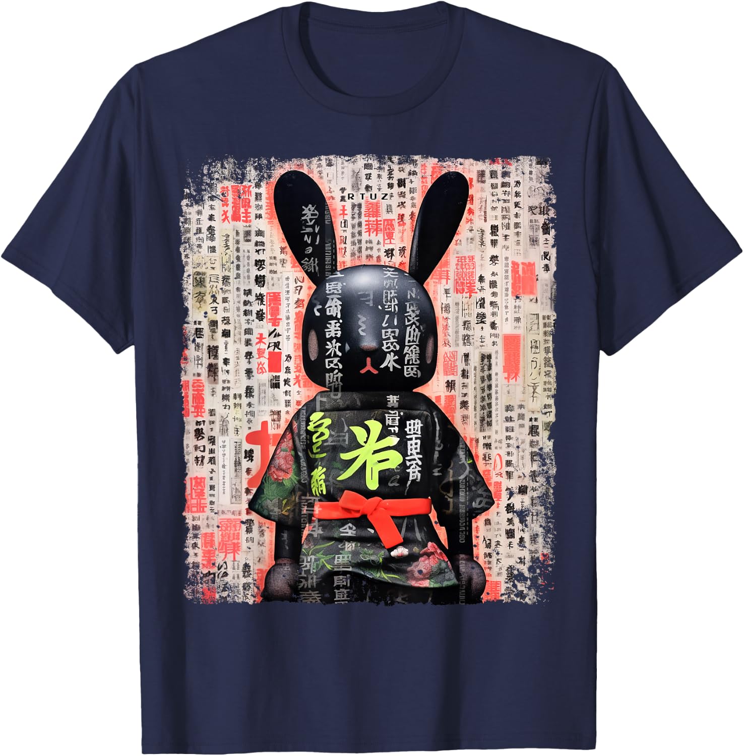 Hip Hop Y2K Vintage Hipster Hare Streetwear Bunny Samurai T-Shirt - T-Shirt | Navy