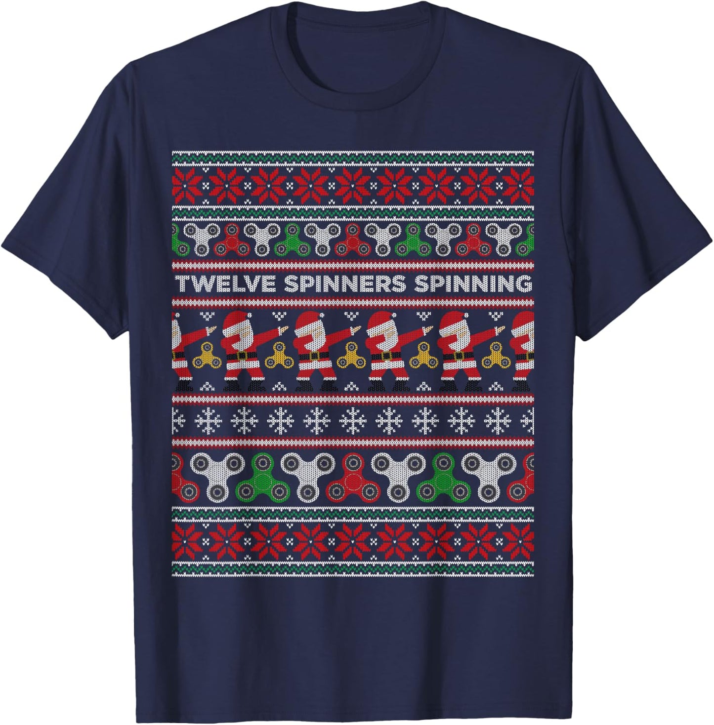 Fidget Spinner Ugly Christmas Sweater Dabbing Santa T-Shirt - T-Shirt | Navy
