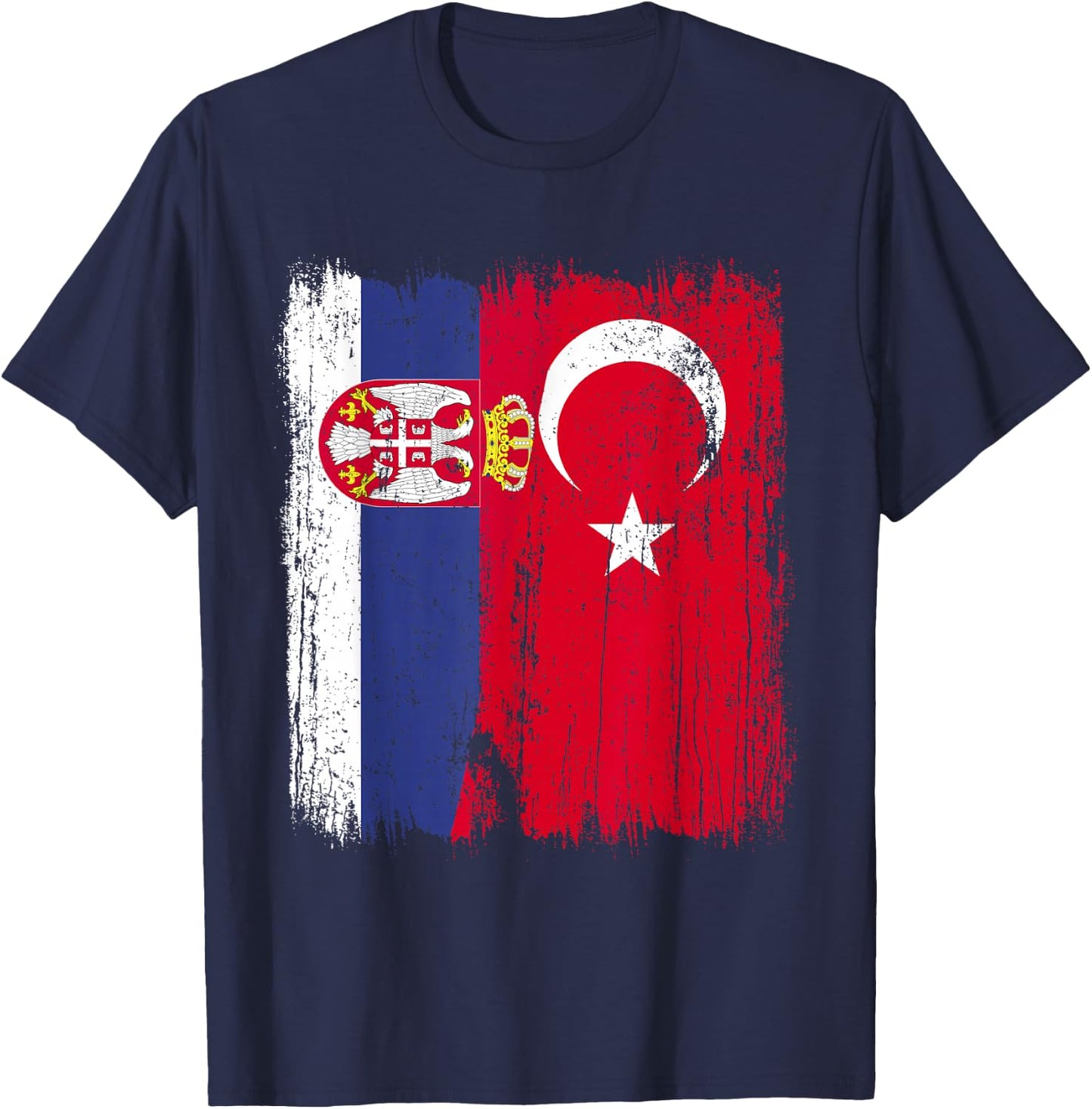 Serbia Turkey Half Flag Turkiye Serbian Turkish Jersey T-Shirt - T-Shirt | Navy