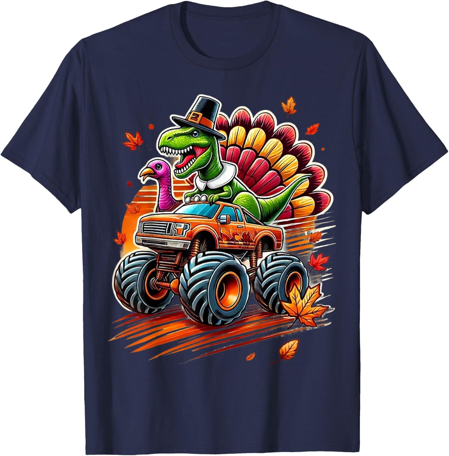 Funny Boys Thanksgiving Shirt Outfit Fall Shirts Kids T Rex T-Shirt - T-Shirt | Navy