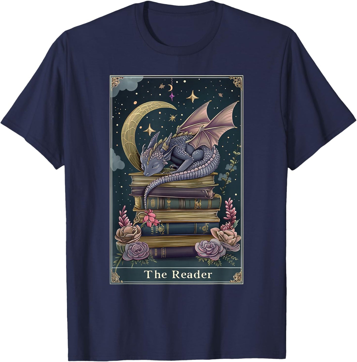 The Reader Tarot Card Book Dragon Romantasy Fantasy Bookish T-Shirt - T-Shirt | Navy
