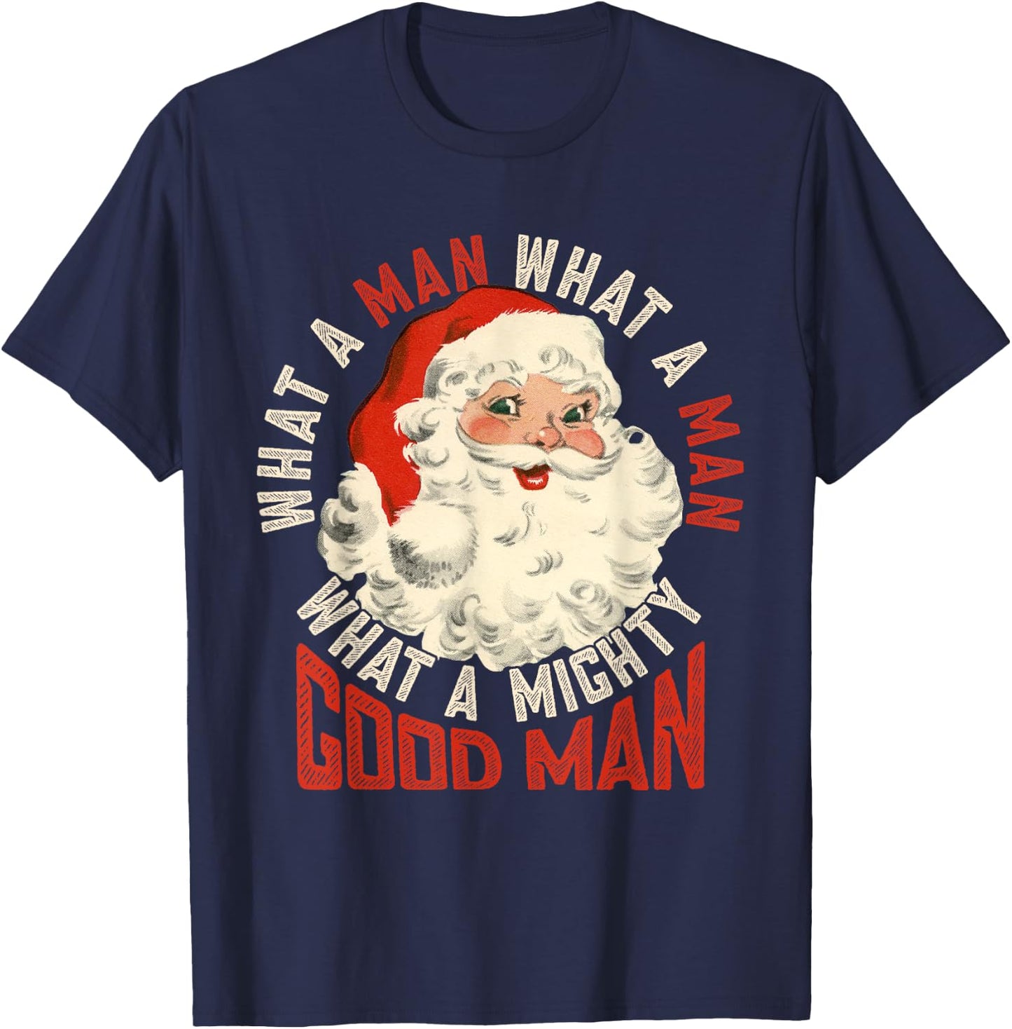 Black - Small - -Adult - Holiday - Festive - Santa Claus Print - - Short Sleeve - Polyester 100% - Imported T-Shirt - T-Shirt | Navy