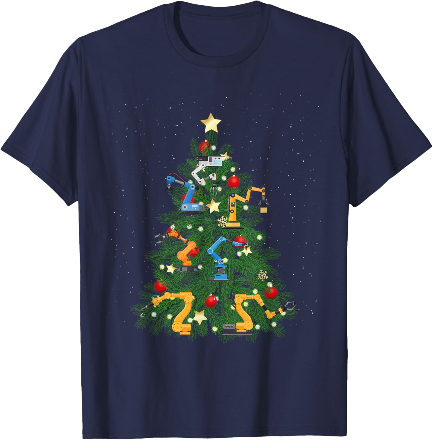 Robot Robotics Engineer Christmas Tree T-Shirt - T-Shirt | Navy