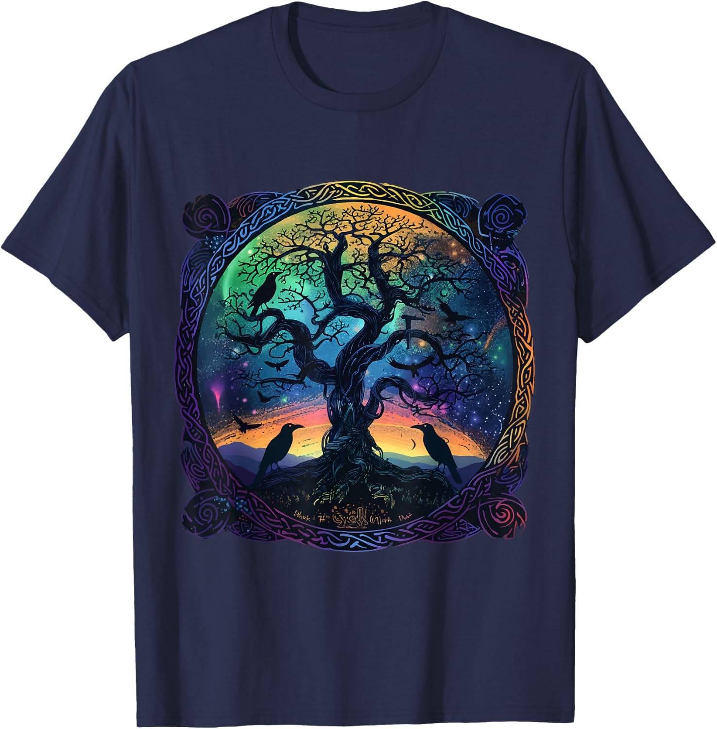 Hugin & Munin Raben Odins Wikinger Baum des Lebens T-Shirt - T-Shirt | Navy
