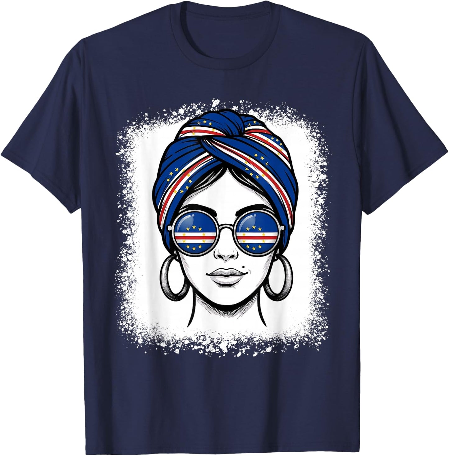 Cabo Verde Flag Woman Turban Sunglasses Pride T-Shirt - T-Shirt | Navy