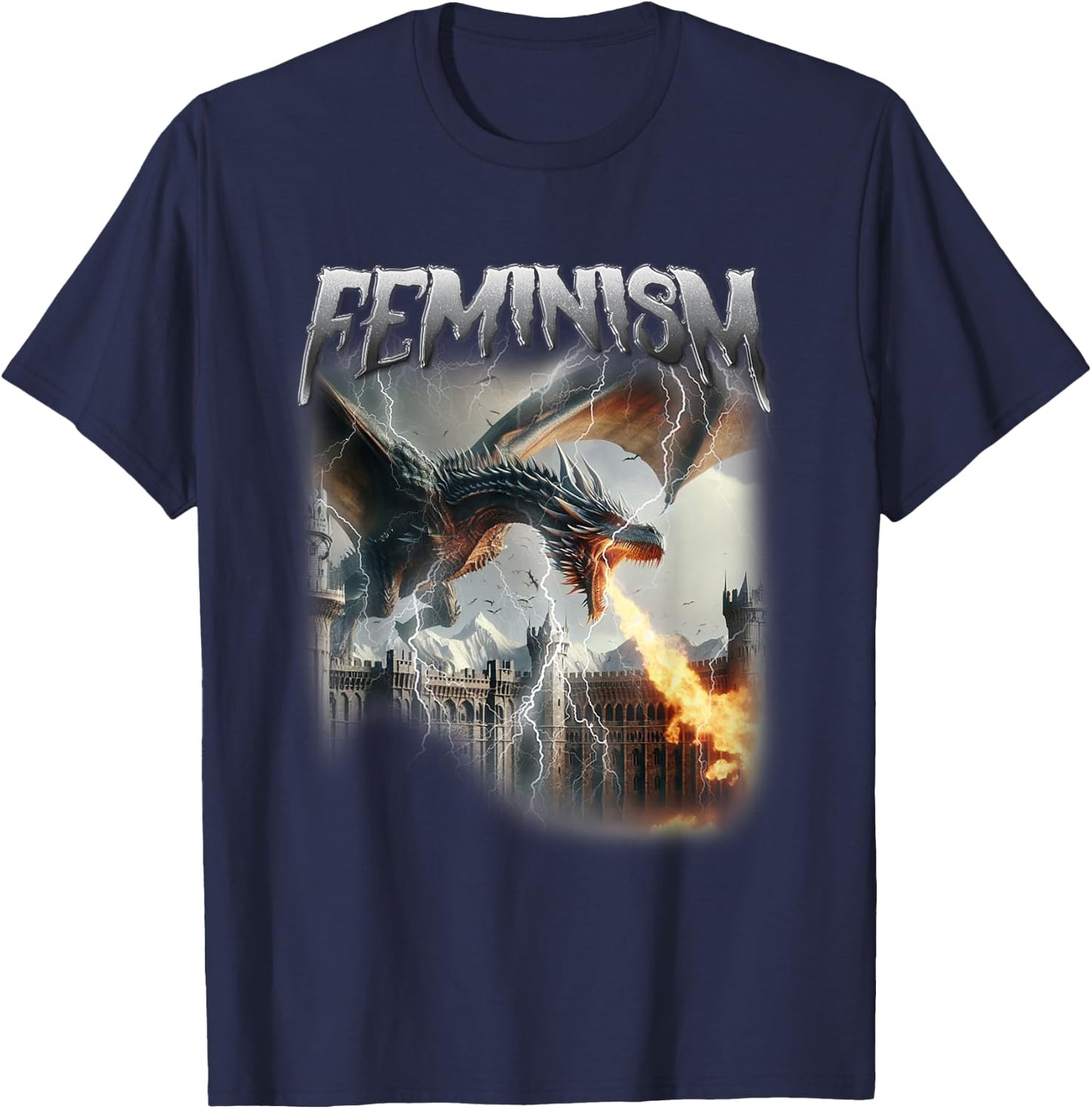 Feminism Dragon Fantasy Feminist Dark Academia Women T-Shirt - T-Shirt | Navy