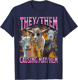 They Them Causing Mayhem Funny Goat Humor Lgbtq Bootleg T-Shirt - T-Shirt | Navy