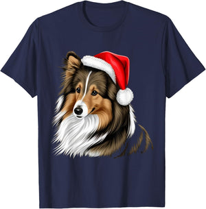 Xmas Shetland Sheepdog Santa on Christmas Sheltie Men Women Kids T-Shirt - T-Shirt | Navy