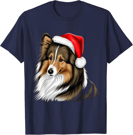 Xmas Shetland Sheepdog Santa on Christmas Sheltie Men Women Kids T-Shirt - T-Shirt | Navy