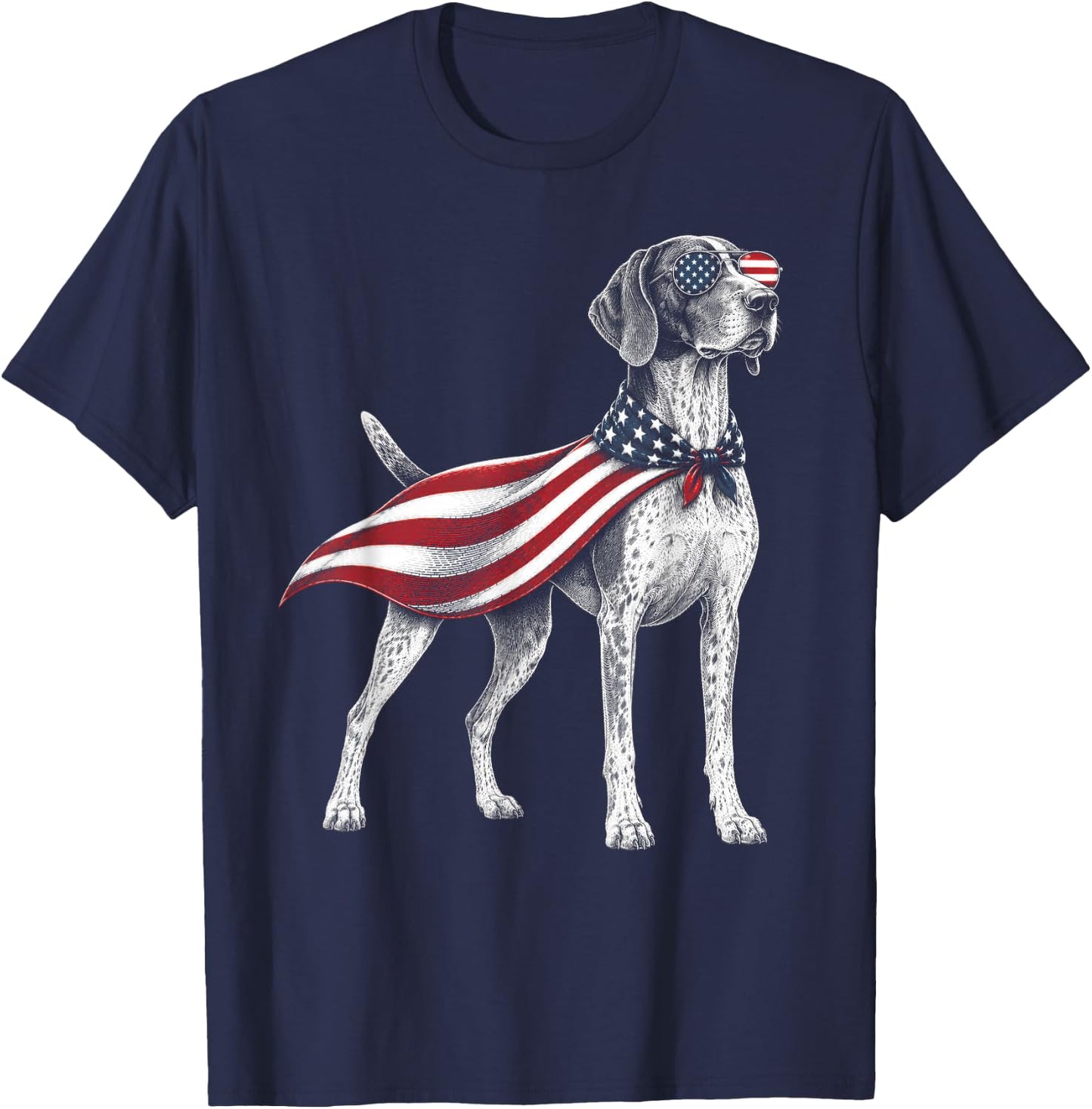 German Shorthaired Pointer 4th of July US American Flag Dog T-Shirt - T-Shirt | Navy