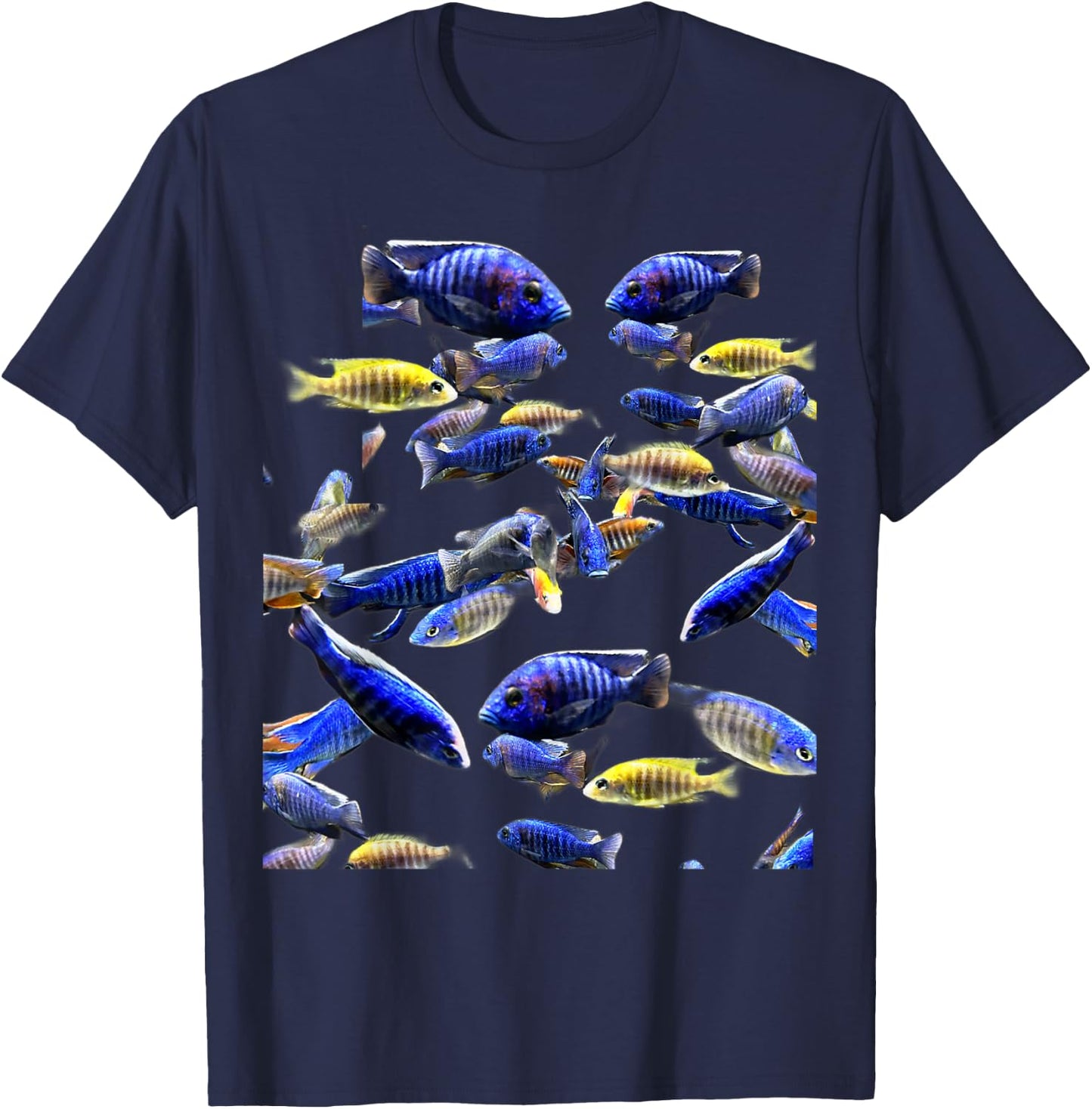 Blue Peacock African Cichlid - Aulonocara Nyassae Species T-Shirt - T-Shirt | Navy