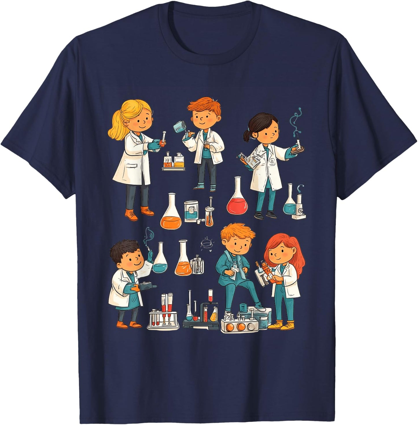 Laboratoire Scientifique Dessin Animé Éducation STEM T-Shirt - T-Shirt | Navy