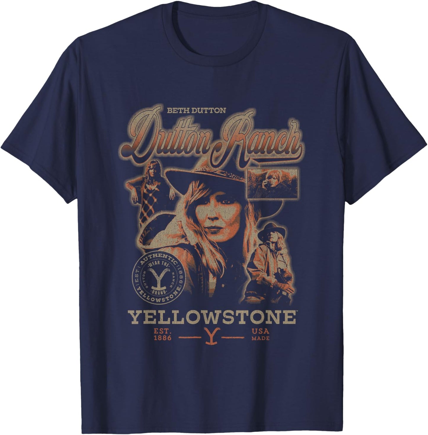 Yellowstone Iconic Beth Dutton Distressed Big Chest Poster T-Shirt - T-Shirt | Navy