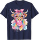 Highland Cow Blowing Bubblegum T-Shirt - T-Shirt | Navy