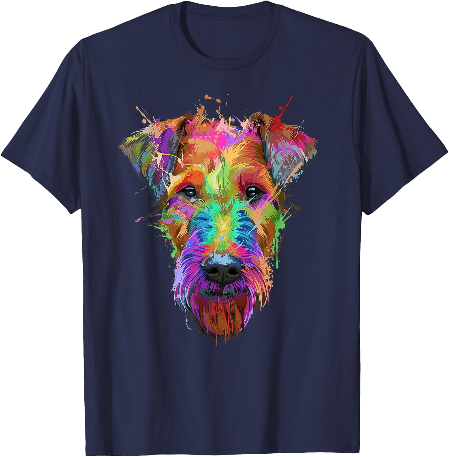 Cute Airedale Terrier Dog Colorful Pop Art Style Retro T-Shirt - T-Shirt | Navy