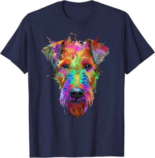 Cute Airedale Terrier Dog Colorful Pop Art Style Retro T-Shirt - T-Shirt | Navy