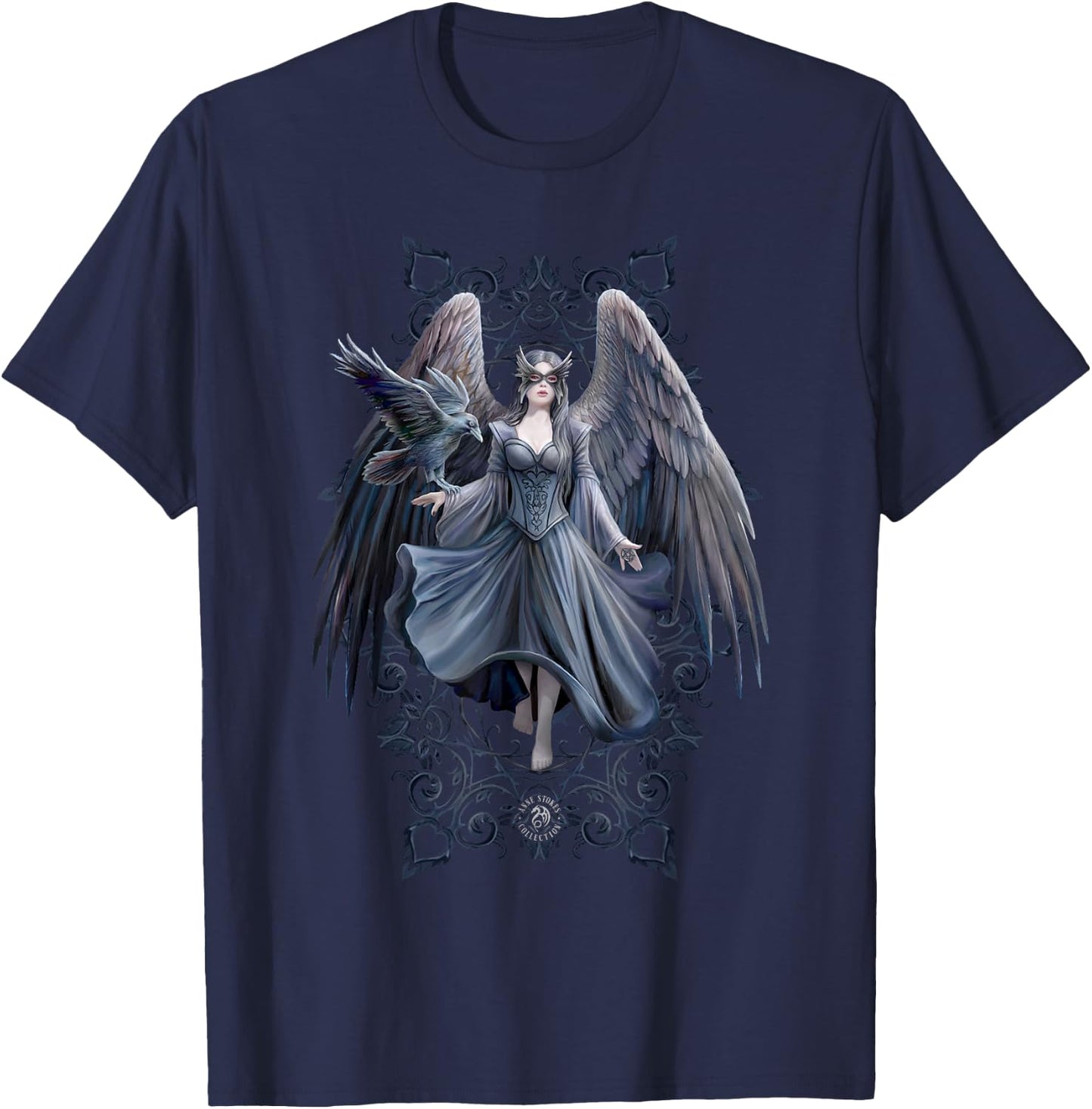 Gothic Raven Winged Woman Anne Stokes Collection T-Shirt - T-Shirt | Navy