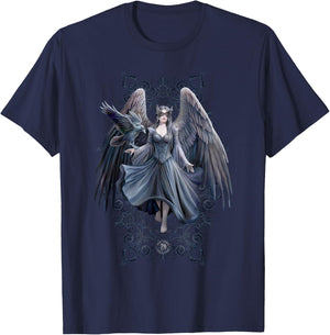 Gothic Raven Winged Woman Anne Stokes Collection T-Shirt - T-Shirt | Navy