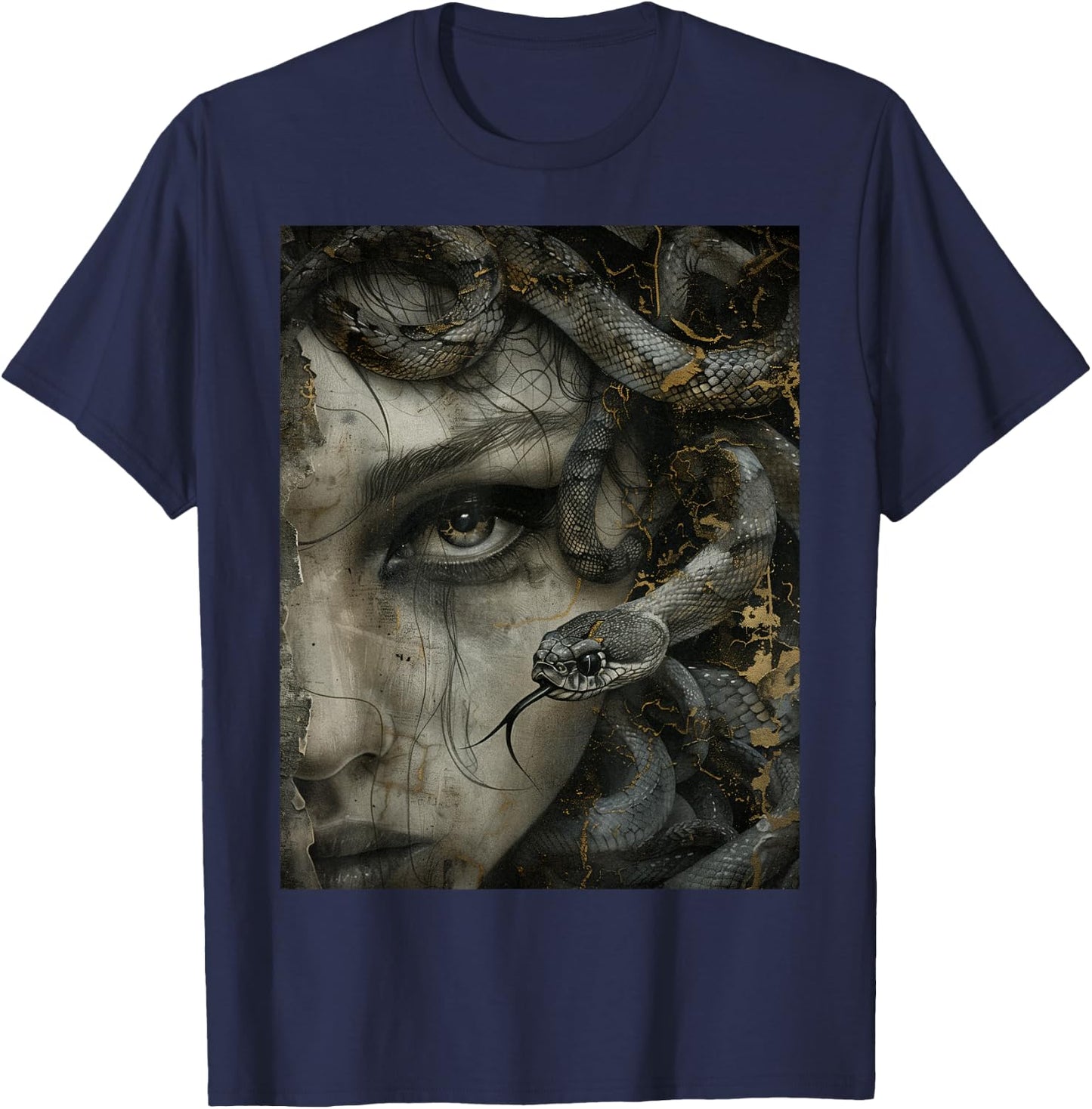 Medusa Greek Mythology Occult Scary Dark Grunge Art T-Shirt - T-Shirt | Navy
