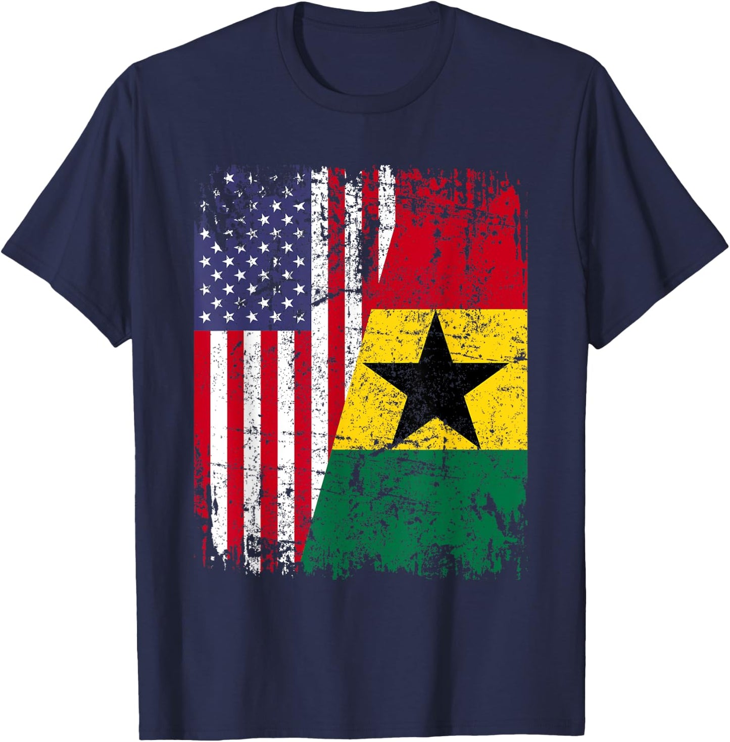 GHANAIAN ROOTS | Half American Flag | GHANA T-Shirt - T-Shirt | Navy