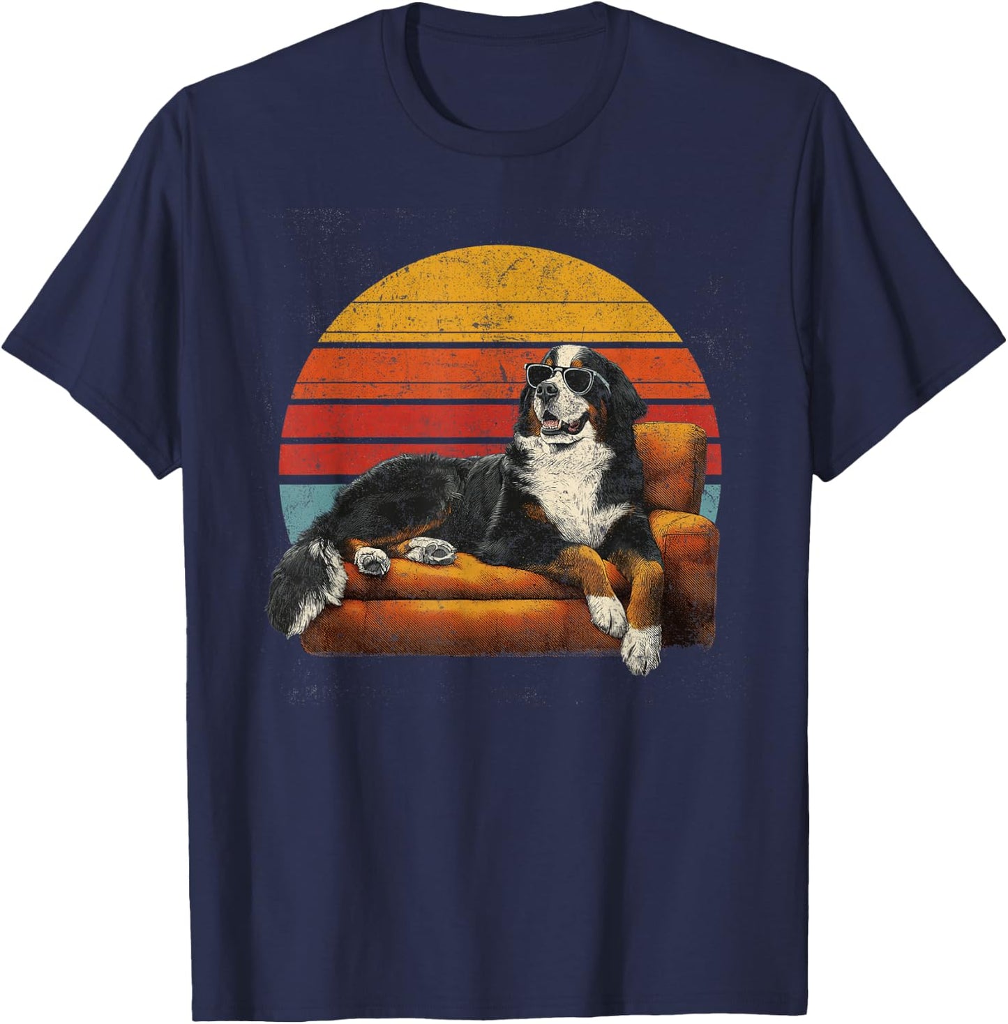 Bernese Mountain Dad Dog Sunglasses Vintage Fathers Day T-Shirt - T-Shirt | Navy