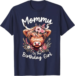 Mommy Of The Birthday Girl Highland Cow T-Shirt - T-Shirt | Navy