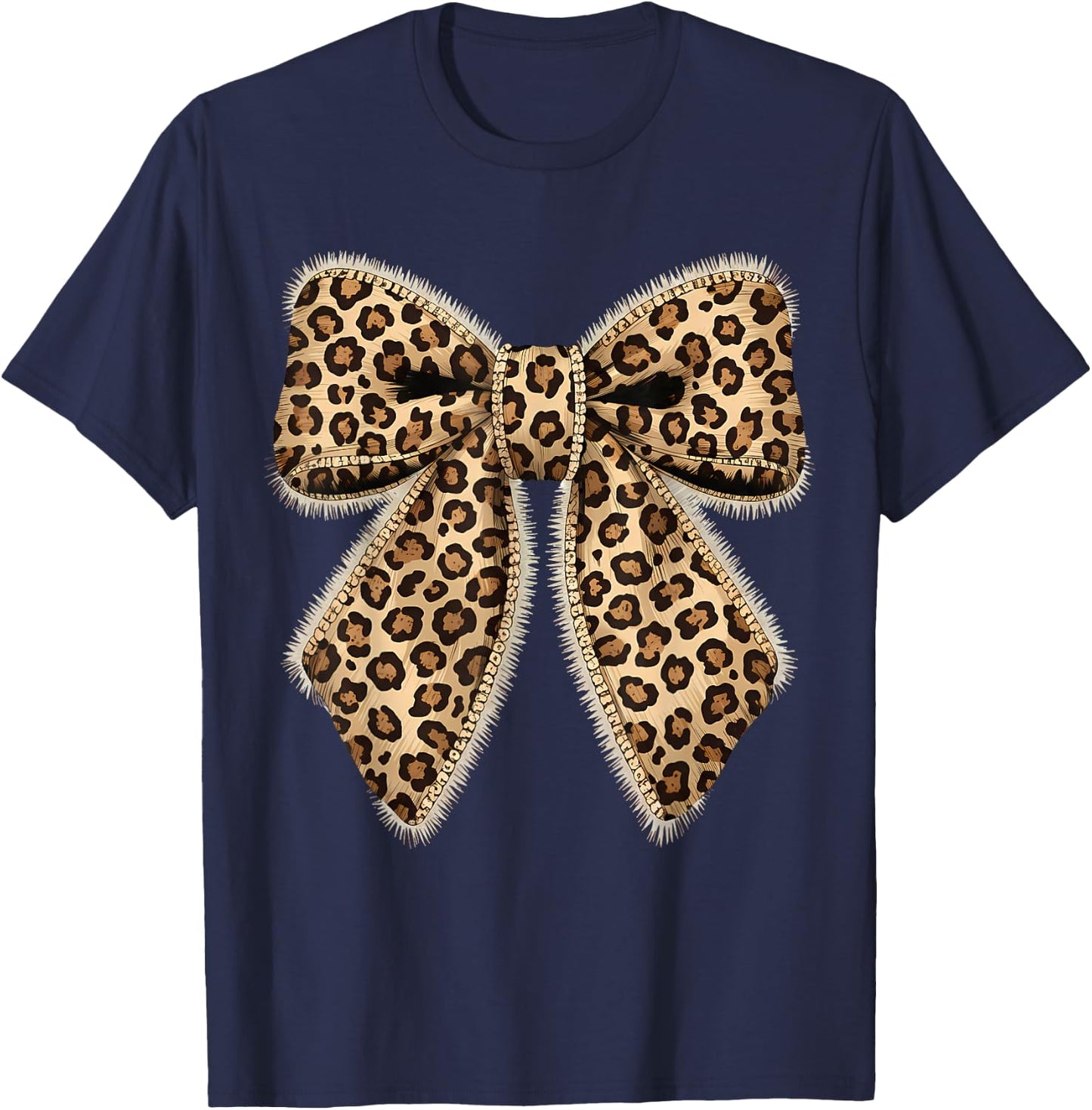 Leopard Bow Coquette Cheetah Pattern T-Shirt - T-Shirt | Navy