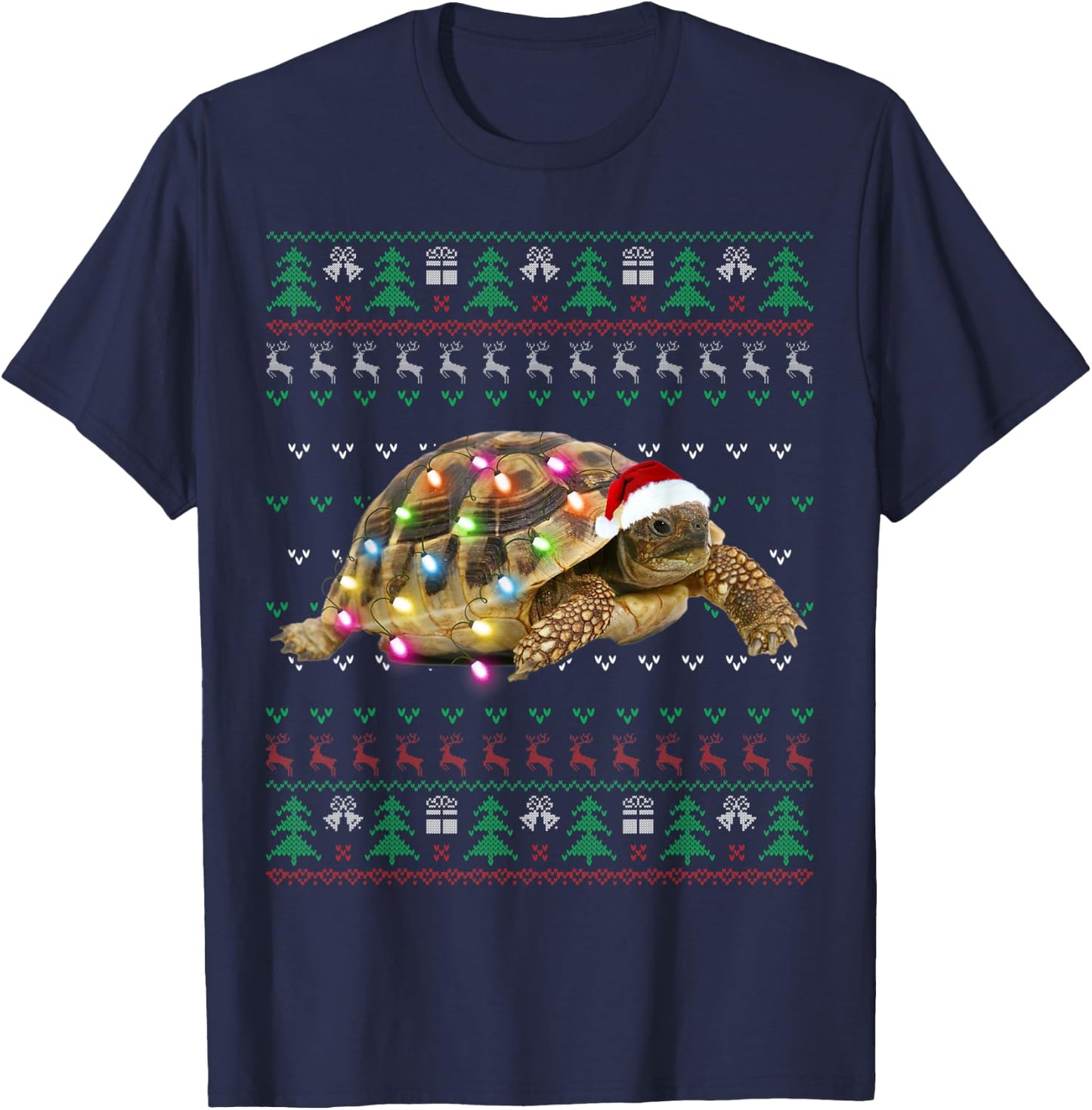 African Sulcata Tortoise Ugly Christmas Sweater T-Shirt - T-Shirt | Navy