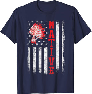 Native - American Day USA Flag Cherokee Indigenous People T-Shirt - T-Shirt | Navy
