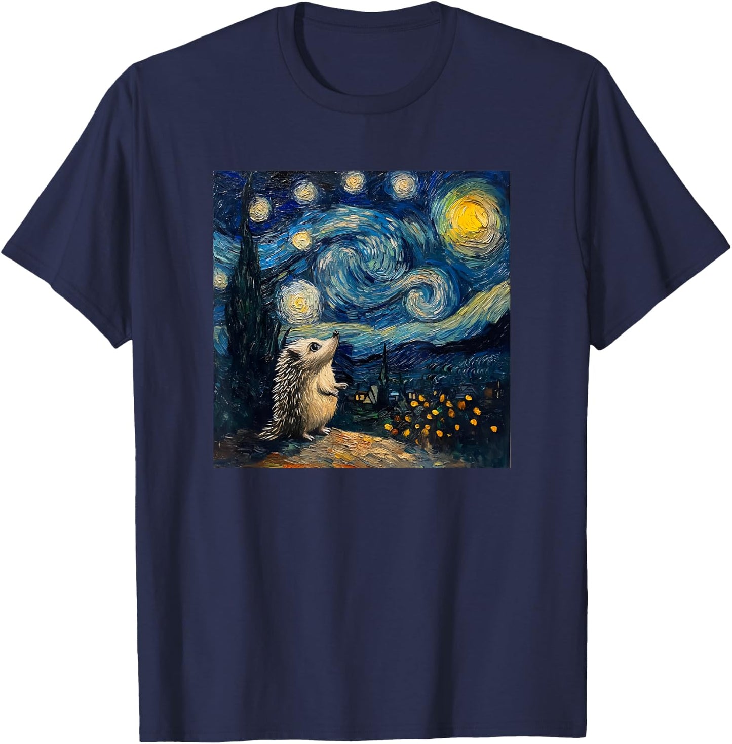 Cute Van Gogh Hedgehog Starry Night Funny Women & Men T-Shirt - T-Shirt | Navy