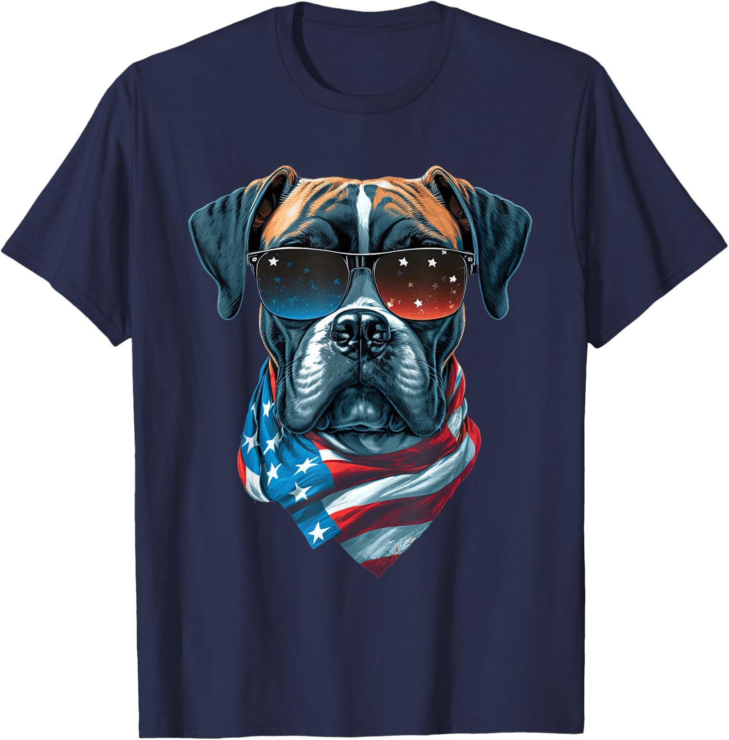 Boxer Dog With USA Sunglasses Patriotic For 4th Of July T-Shirt - T-Shirt | Navy