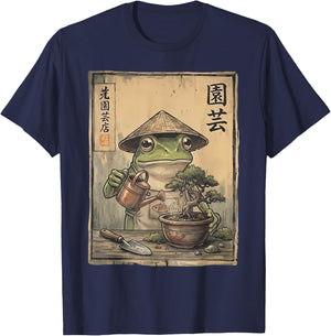 Funny Frog Bonsai Gardening Japanese Style Plant Lover T-Shirt - T-Shirt | Navy