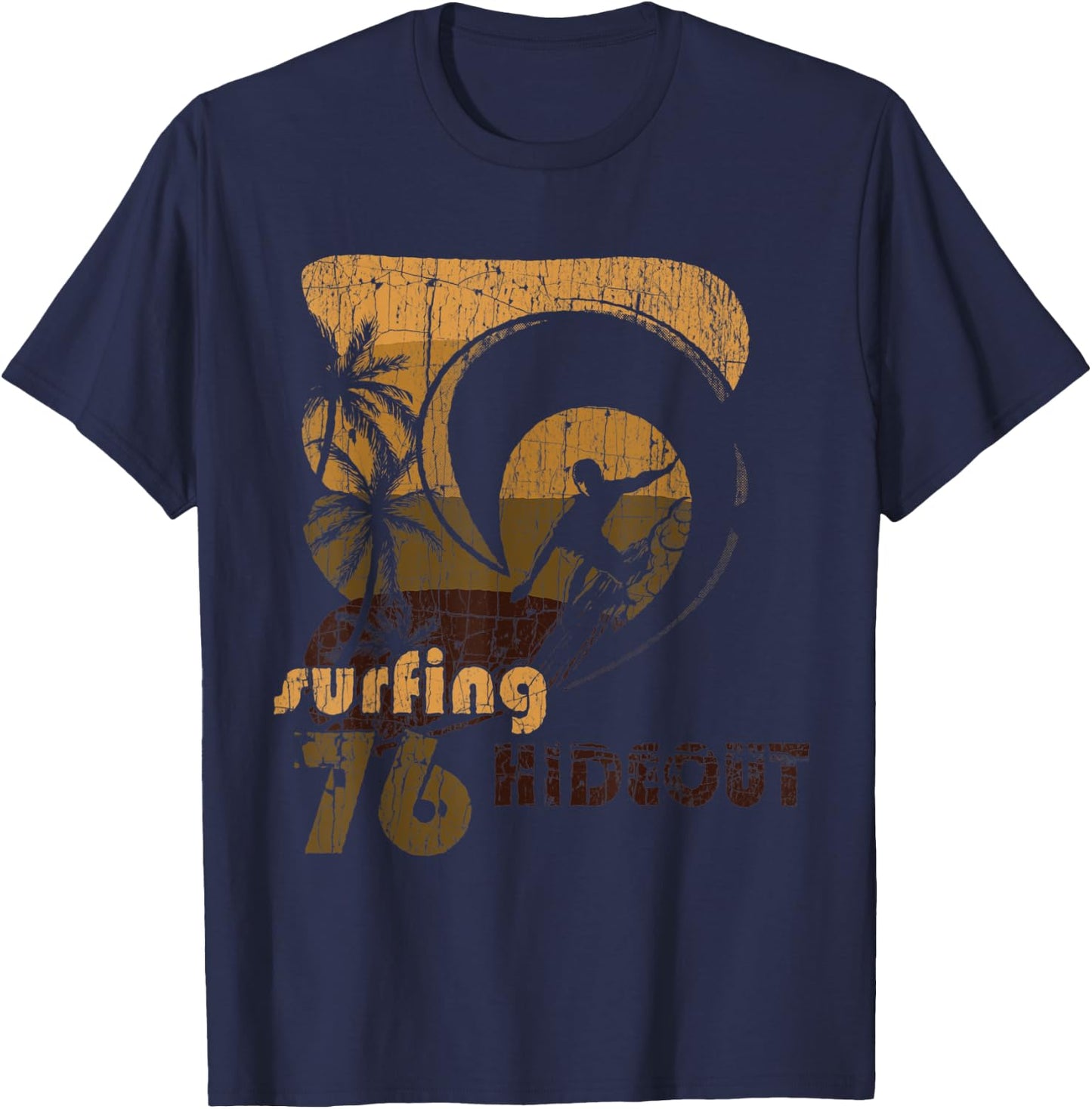 Retro Vintage Look Surfing Hideout 76 Surfer T-Shirt - T-Shirt | Navy