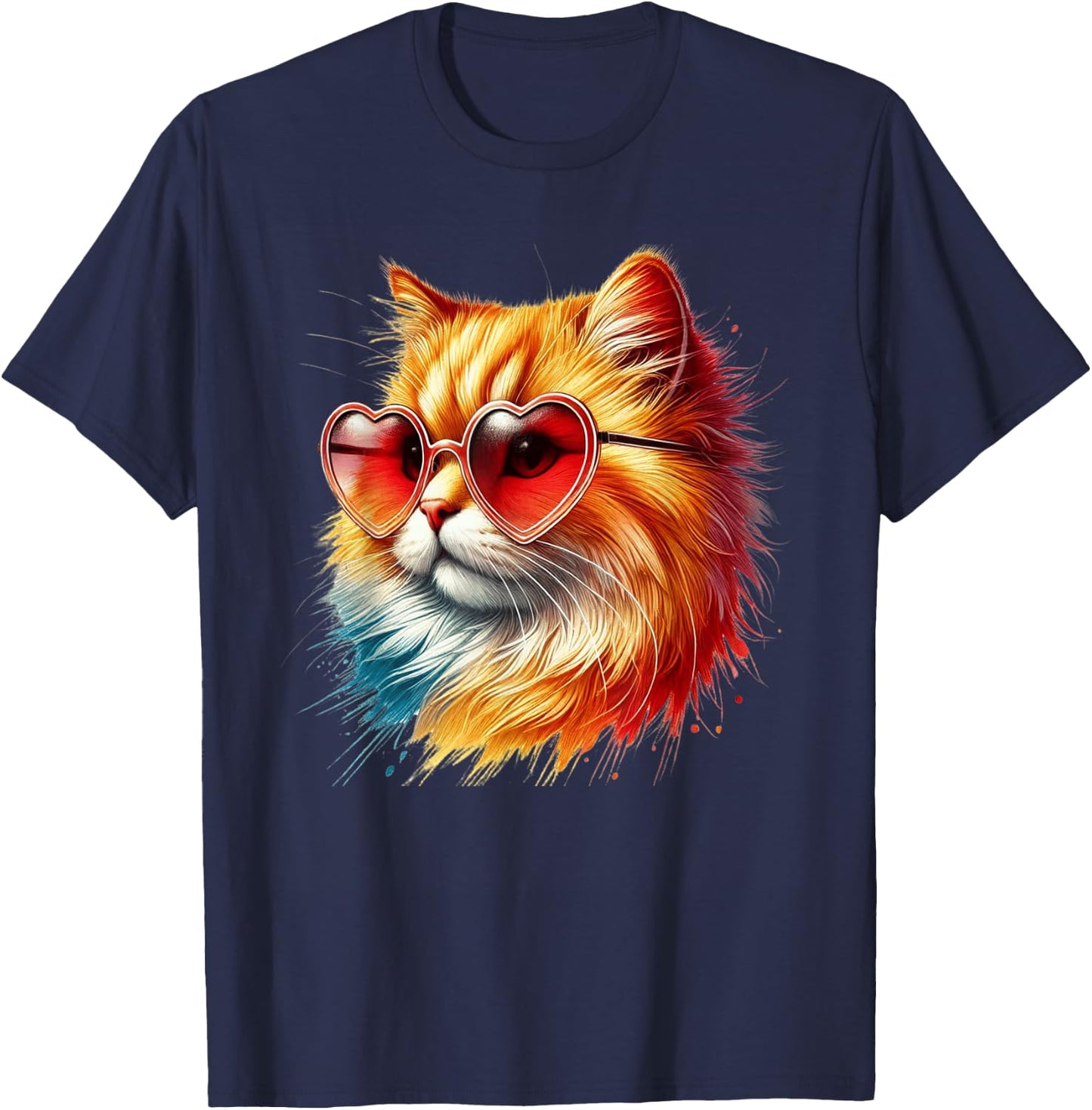 Cute Valentines Day Orange Cat Heart Sunglasses Women Men T-Shirt - T-Shirt | Navy