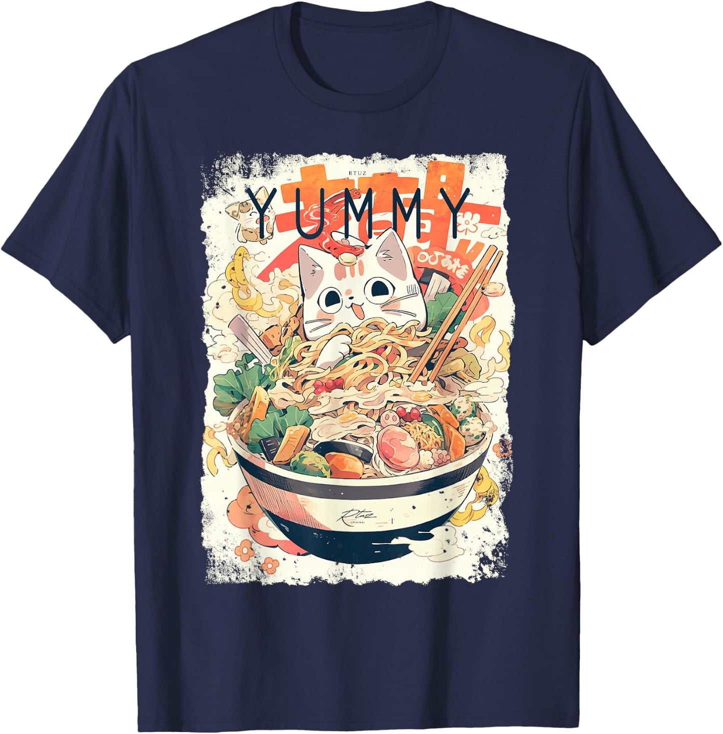 Ramen Nudeln Katze Japan Y2K Kawaii Retro Katzen Manga Anime T-Shirt - T-Shirt | Navy