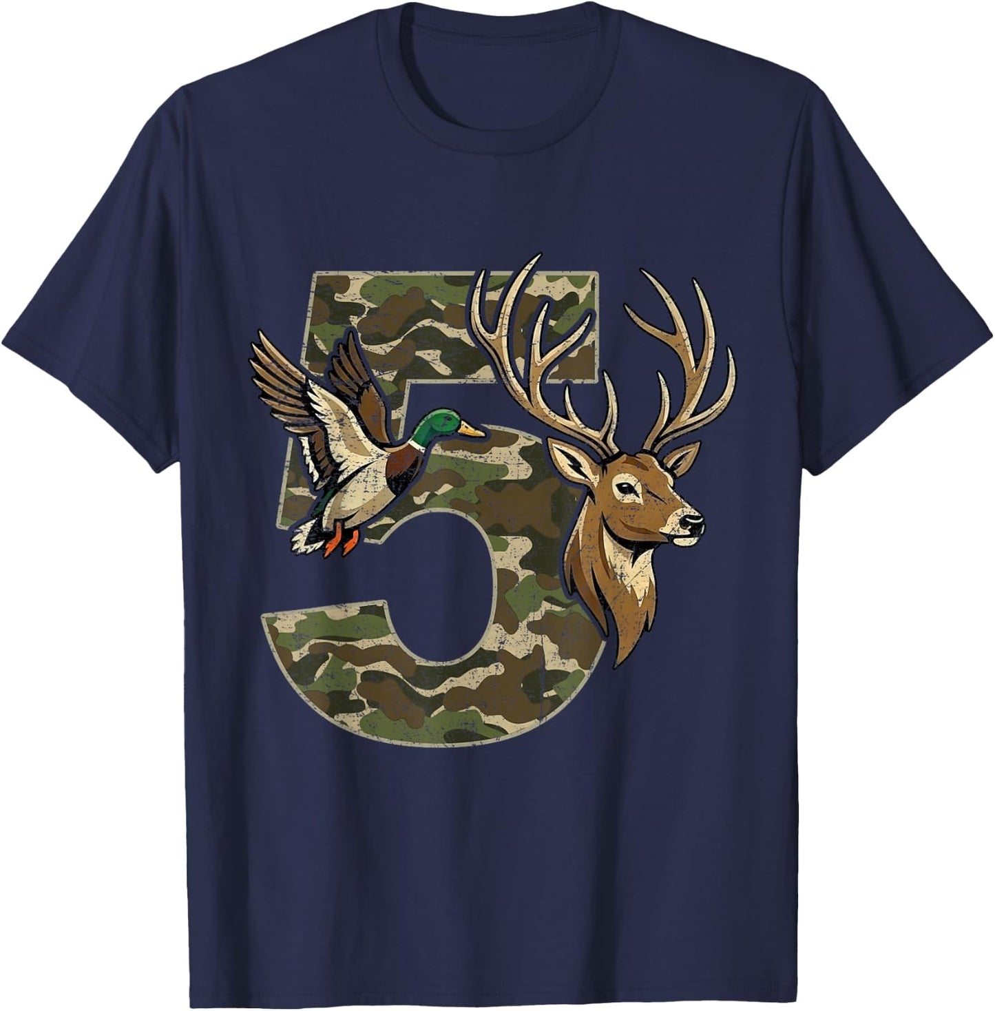 5 Years Old 5th Birthday for Boys Girls Camouflage Hunting T-Shirt - T-Shirt | Navy