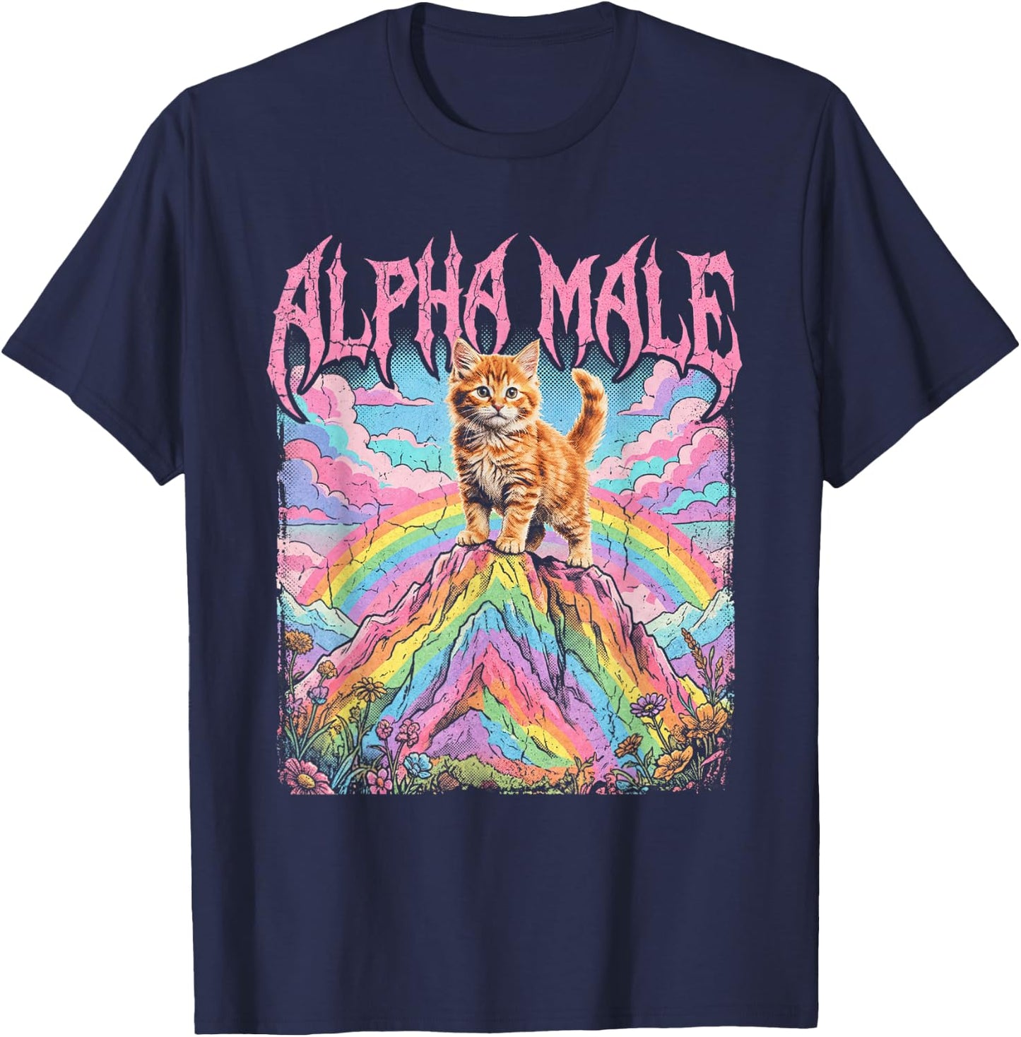 Alpha Male Kätzchen Lustige Katze Regenbogen Blumen T-Shirt - T-Shirt | Navy