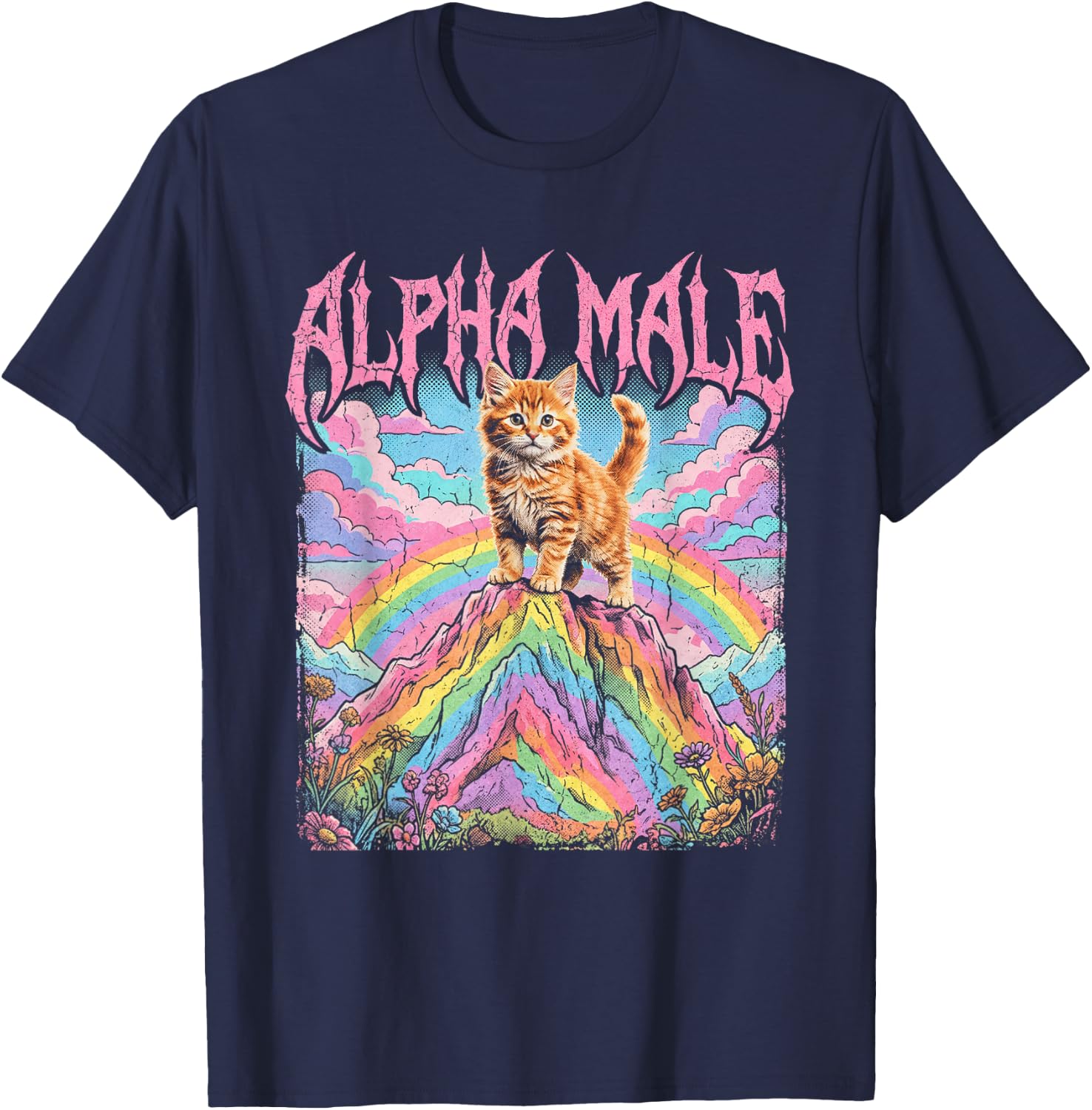 Alpha Male Kätzchen Lustige Katze Regenbogen Blumen T-Shirt - T-Shirt | Navy