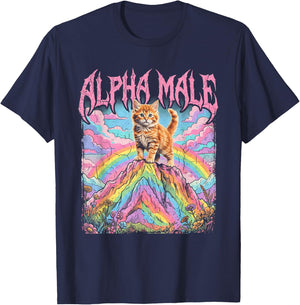 Alpha Male Kätzchen Lustige Katze Regenbogen Blumen T-Shirt - T-Shirt | Navy