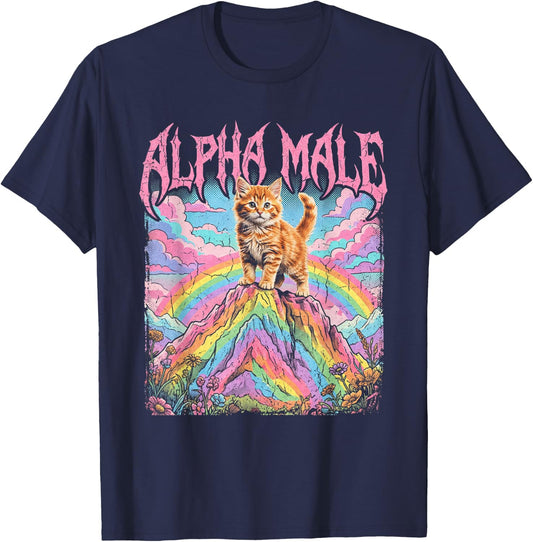 Alpha Male Kätzchen Lustige Katze Regenbogen Blumen T-Shirt - T-Shirt | Navy
