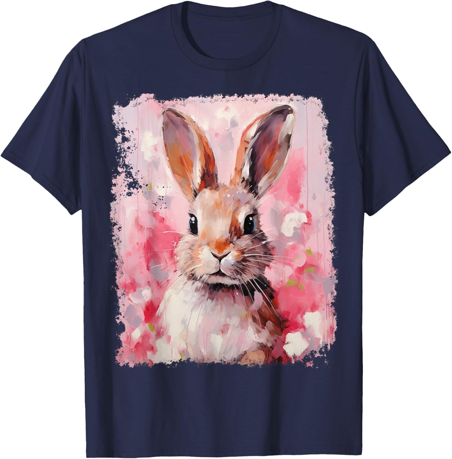Pop Art Colorful Bunny Rabbit Pink T-Shirt - T-Shirt | Navy
