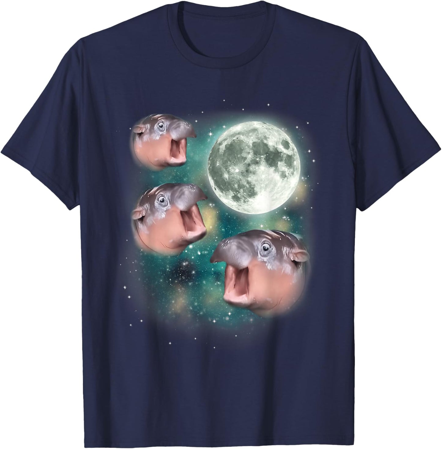 3 Moon-Deng | Baby Hippo Meme Funny Hippo Animal , black T-Shirt - T-Shirt | Navy