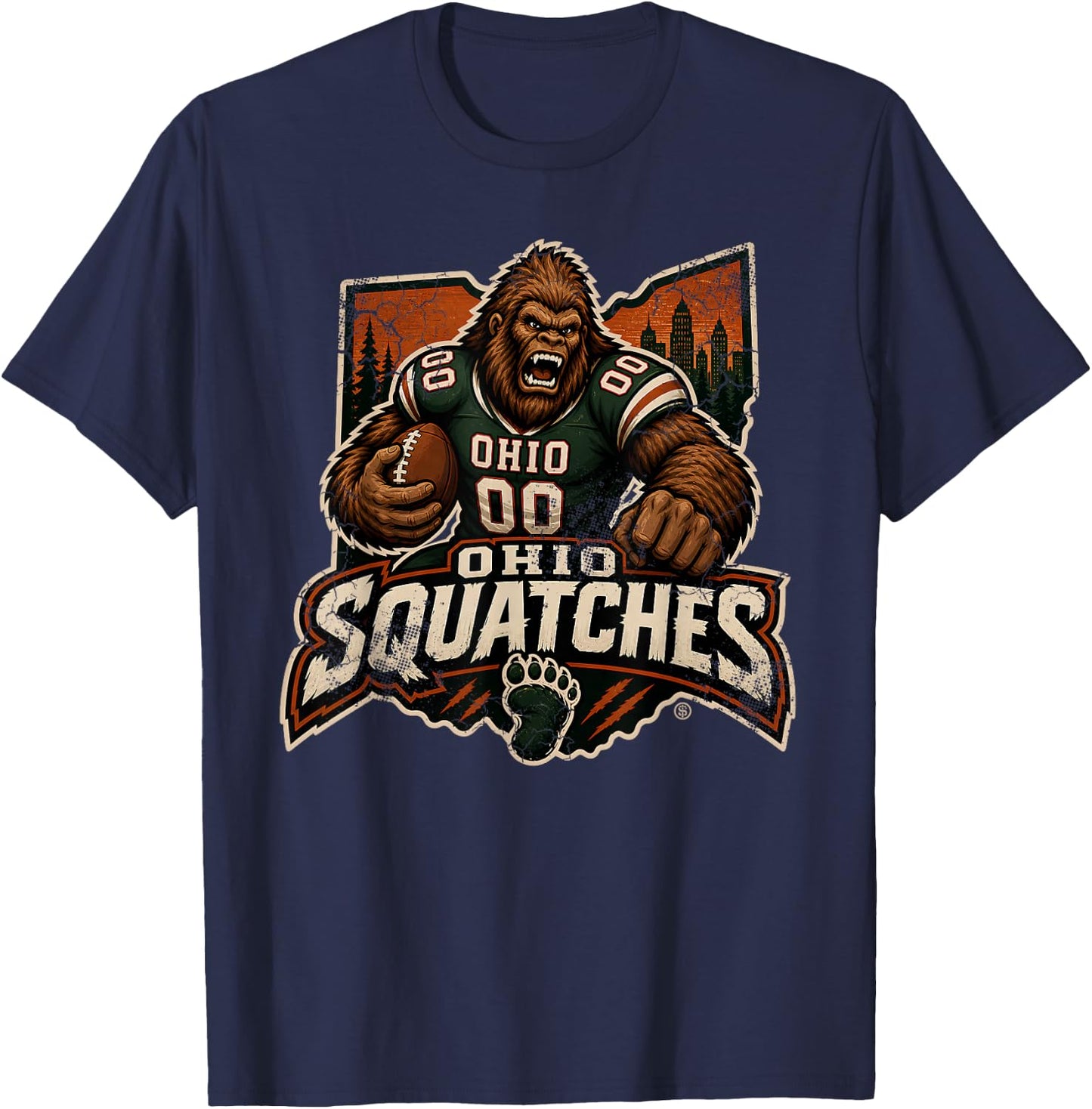 Ohio Big Foot Squatches Sasquatch Football Funny Humor T-Shirt - T-Shirt | Navy
