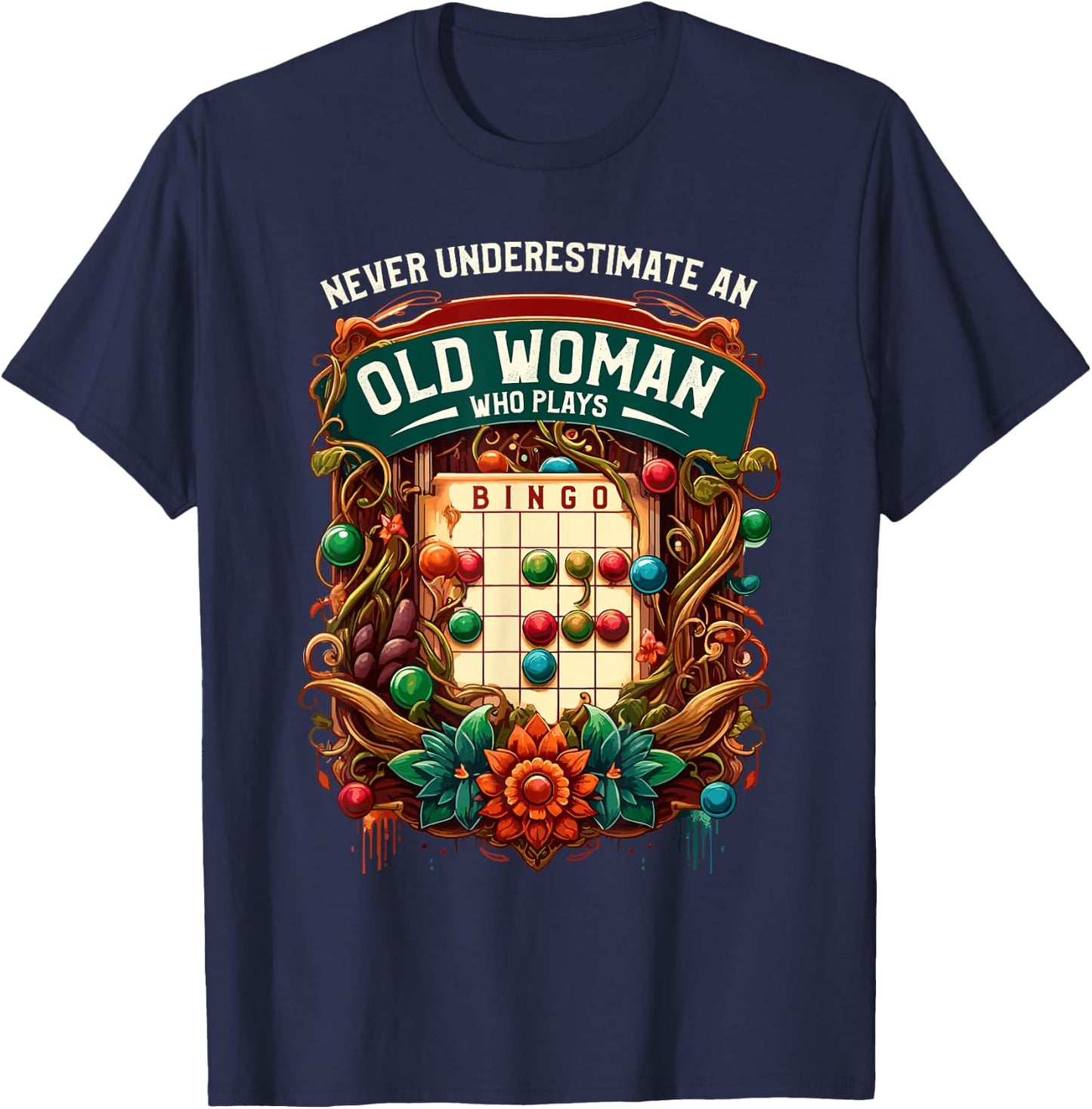 Woman Bingo Player Gambling Bingo Card Game T-Shirt - T-Shirt | Navy